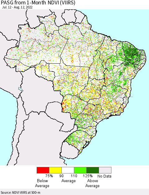Brazil PASG from 1-Month NDVI (VIIRS) Thematic Map For 8/5/2022 - 8/12/2022