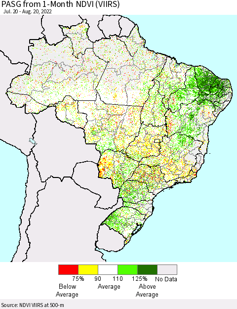 Brazil PASG from 1-Month NDVI (VIIRS) Thematic Map For 8/13/2022 - 8/20/2022