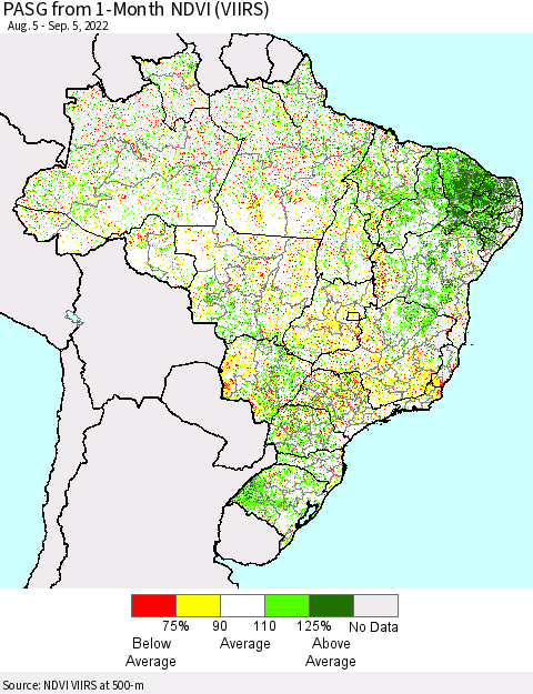 Brazil PASG from 1-Month NDVI (VIIRS) Thematic Map For 8/29/2022 - 9/5/2022