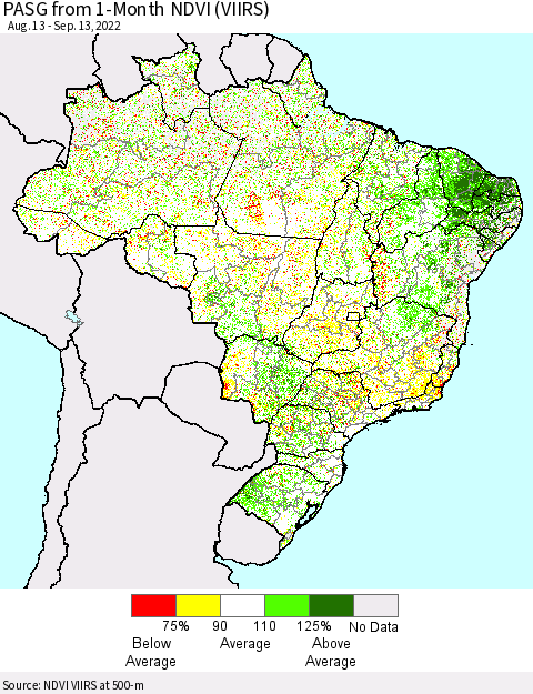 Brazil PASG from 1-Month NDVI (VIIRS) Thematic Map For 9/6/2022 - 9/13/2022