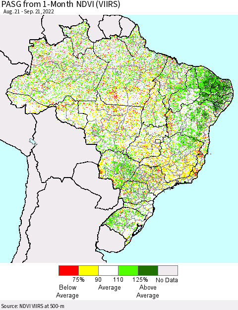 Brazil PASG from 1-Month NDVI (VIIRS) Thematic Map For 9/14/2022 - 9/21/2022