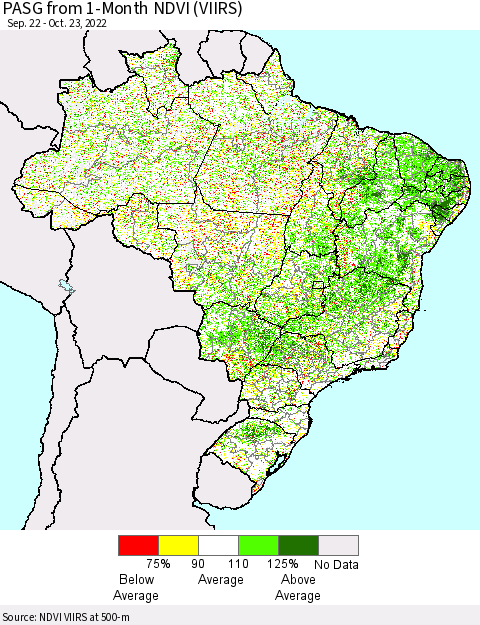 Brazil PASG from 1-Month NDVI (VIIRS) Thematic Map For 10/16/2022 - 10/23/2022