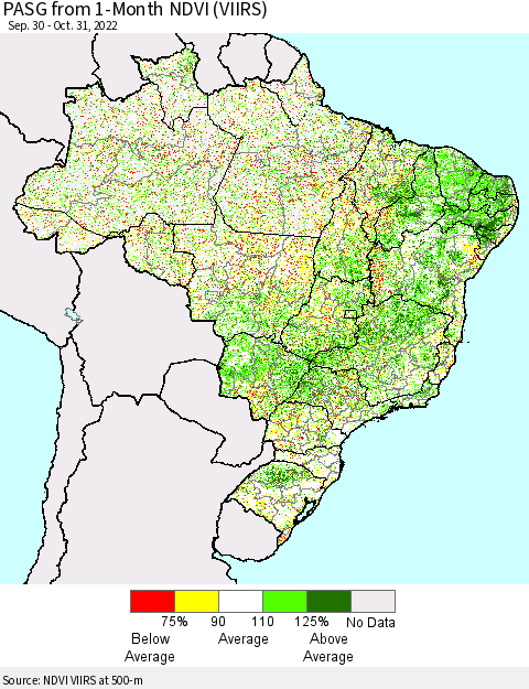 Brazil PASG from 1-Month NDVI (VIIRS) Thematic Map For 10/24/2022 - 10/31/2022