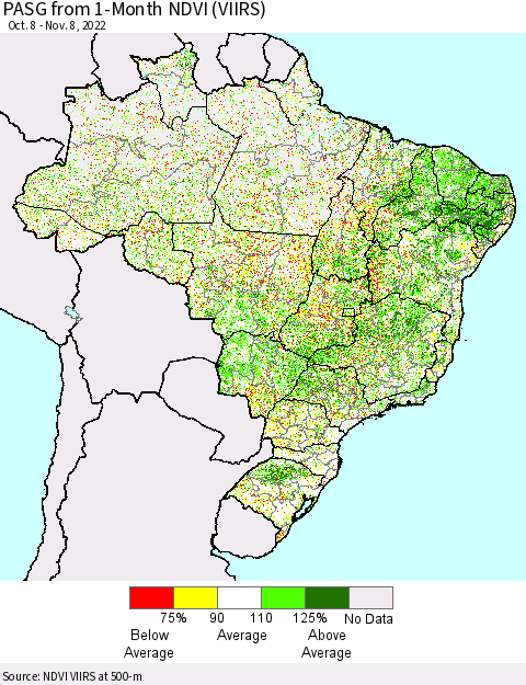 Brazil PASG from 1-Month NDVI (VIIRS) Thematic Map For 11/1/2022 - 11/8/2022