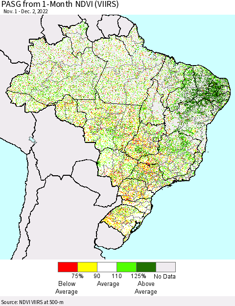 Brazil PASG from 1-Month NDVI (VIIRS) Thematic Map For 11/25/2022 - 12/2/2022