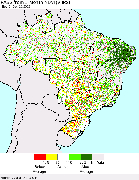 Brazil PASG from 1-Month NDVI (VIIRS) Thematic Map For 12/3/2022 - 12/10/2022