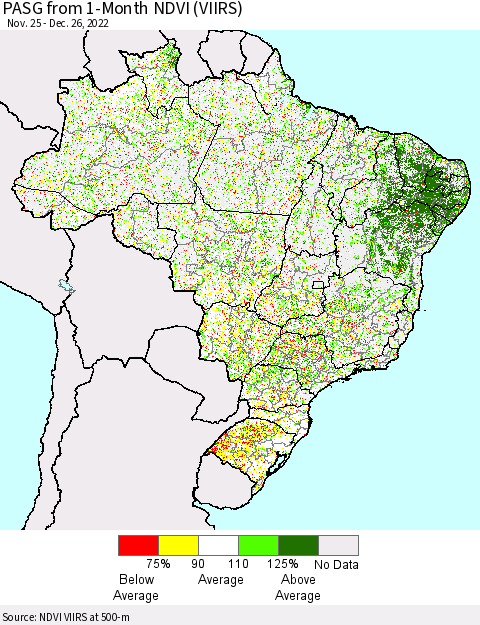 Brazil PASG from 1-Month NDVI (VIIRS) Thematic Map For 12/19/2022 - 12/26/2022