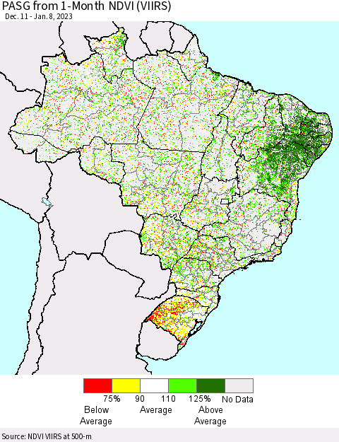 Brazil PASG from 1-Month NDVI (VIIRS) Thematic Map For 1/1/2023 - 1/8/2023