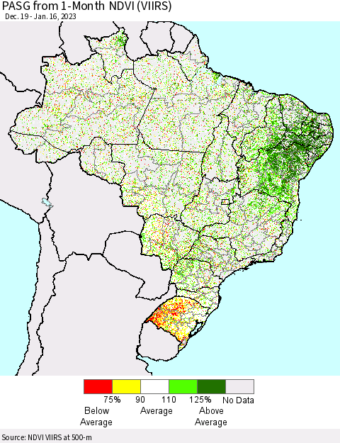 Brazil PASG from 1-Month NDVI (VIIRS) Thematic Map For 1/9/2023 - 1/16/2023