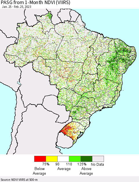 Brazil PASG from 1-Month NDVI (VIIRS) Thematic Map For 2/18/2023 - 2/25/2023