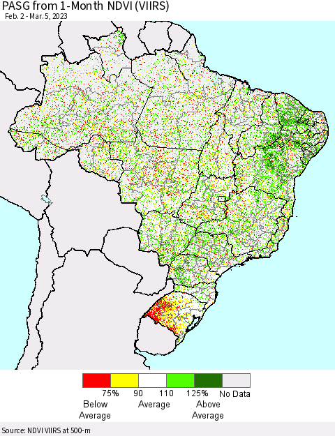 Brazil PASG from 1-Month NDVI (VIIRS) Thematic Map For 2/26/2023 - 3/5/2023