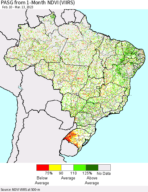 Brazil PASG from 1-Month NDVI (VIIRS) Thematic Map For 3/6/2023 - 3/13/2023