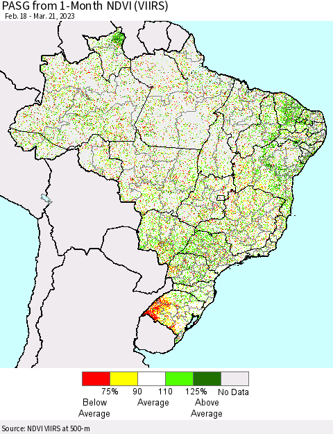 Brazil PASG from 1-Month NDVI (VIIRS) Thematic Map For 3/14/2023 - 3/21/2023