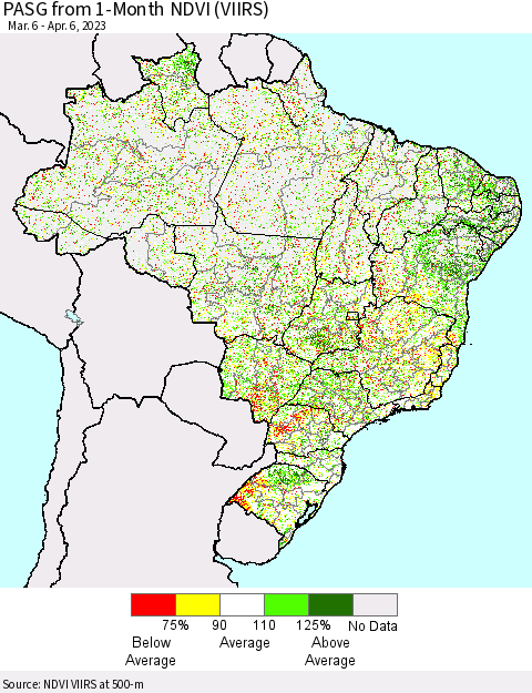 Brazil PASG from 1-Month NDVI (VIIRS) Thematic Map For 3/30/2023 - 4/6/2023