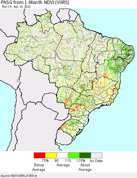 Brazil PASG from 1-Month NDVI (VIIRS) Thematic Map For 4/7/2023 - 4/14/2023