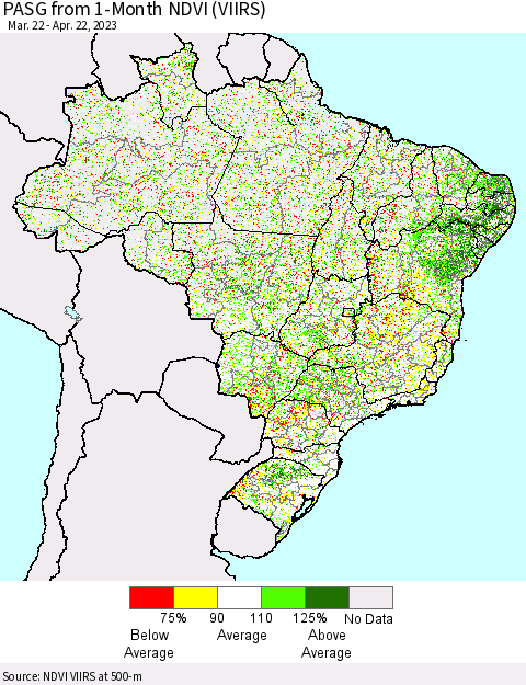 Brazil PASG from 1-Month NDVI (VIIRS) Thematic Map For 4/15/2023 - 4/22/2023