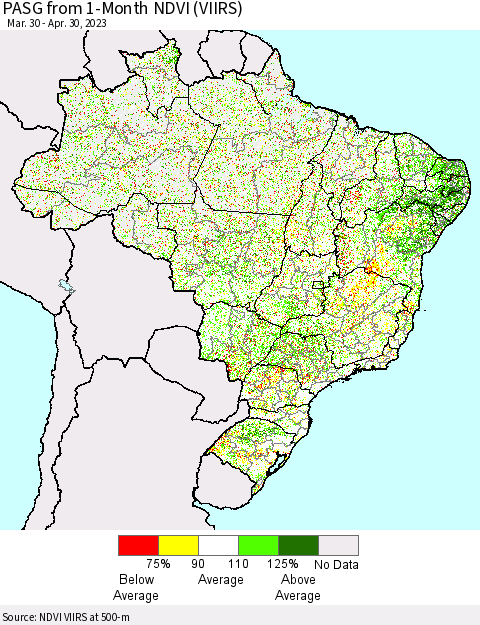 Brazil PASG from 1-Month NDVI (VIIRS) Thematic Map For 4/23/2023 - 4/30/2023