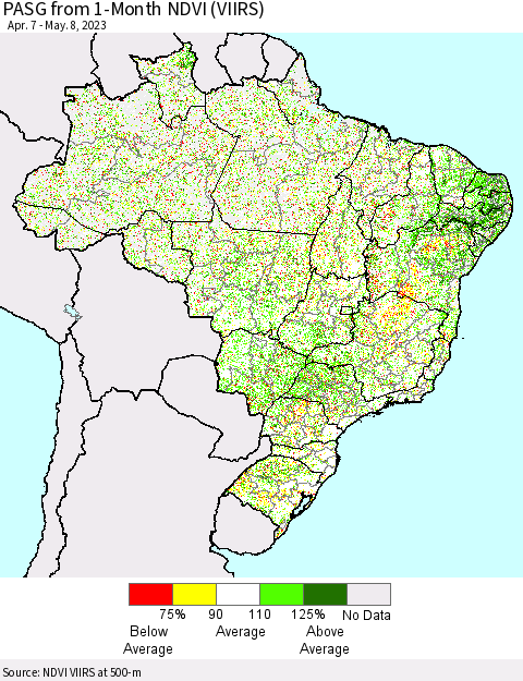 Brazil PASG from 1-Month NDVI (VIIRS) Thematic Map For 5/1/2023 - 5/8/2023