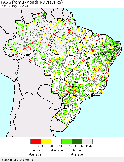Brazil PASG from 1-Month NDVI (VIIRS) Thematic Map For 5/9/2023 - 5/16/2023