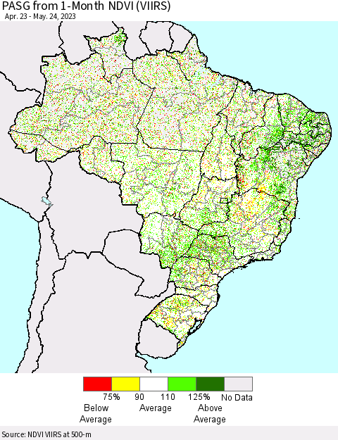 Brazil PASG from 1-Month NDVI (VIIRS) Thematic Map For 5/17/2023 - 5/24/2023
