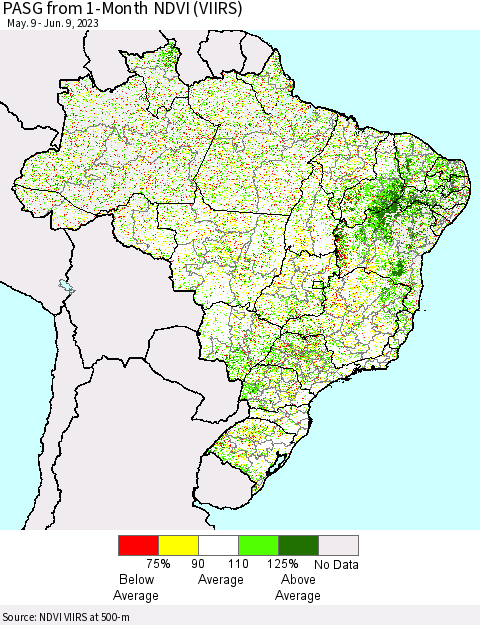 Brazil PASG from 1-Month NDVI (VIIRS) Thematic Map For 6/2/2023 - 6/9/2023