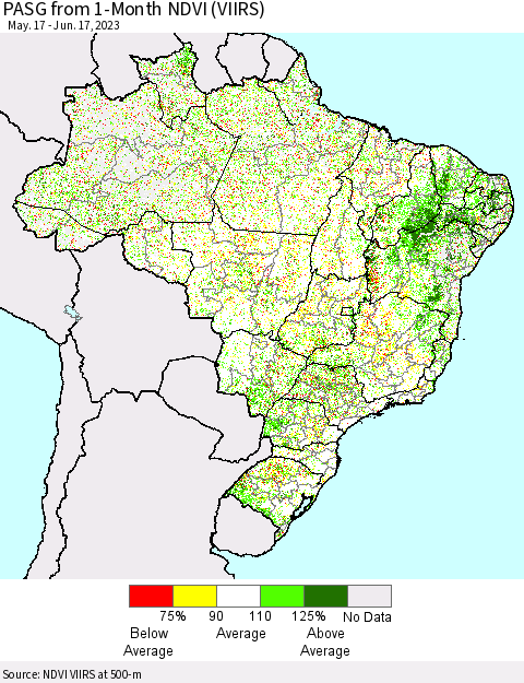 Brazil PASG from 1-Month NDVI (VIIRS) Thematic Map For 6/10/2023 - 6/17/2023