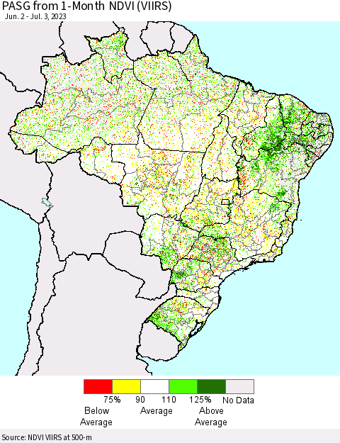 Brazil PASG from 1-Month NDVI (VIIRS) Thematic Map For 6/26/2023 - 7/3/2023
