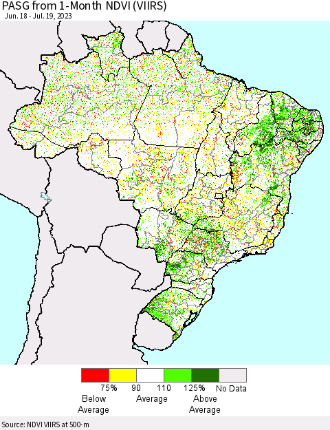 Brazil PASG from 1-Month NDVI (VIIRS) Thematic Map For 7/12/2023 - 7/19/2023
