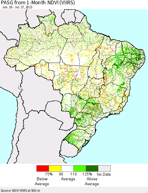 Brazil PASG from 1-Month NDVI (VIIRS) Thematic Map For 7/20/2023 - 7/27/2023