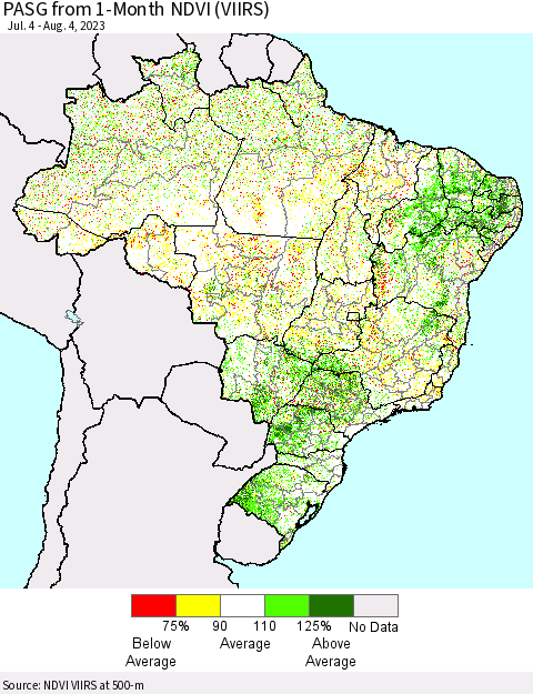 Brazil PASG from 1-Month NDVI (VIIRS) Thematic Map For 7/28/2023 - 8/4/2023