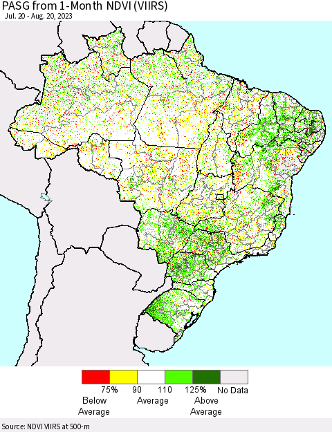 Brazil PASG from 1-Month NDVI (VIIRS) Thematic Map For 8/13/2023 - 8/20/2023