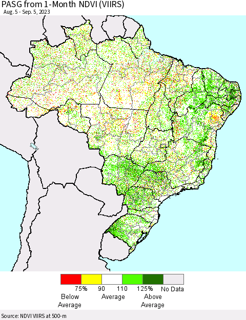 Brazil PASG from 1-Month NDVI (VIIRS) Thematic Map For 8/29/2023 - 9/5/2023