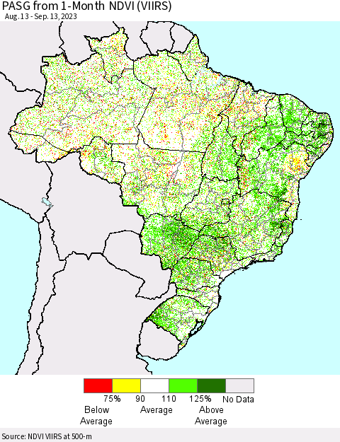 Brazil PASG from 1-Month NDVI (VIIRS) Thematic Map For 9/6/2023 - 9/13/2023