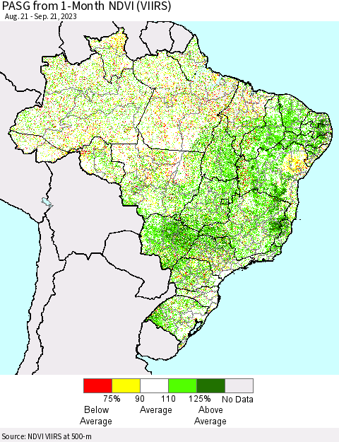 Brazil PASG from 1-Month NDVI (VIIRS) Thematic Map For 9/14/2023 - 9/21/2023