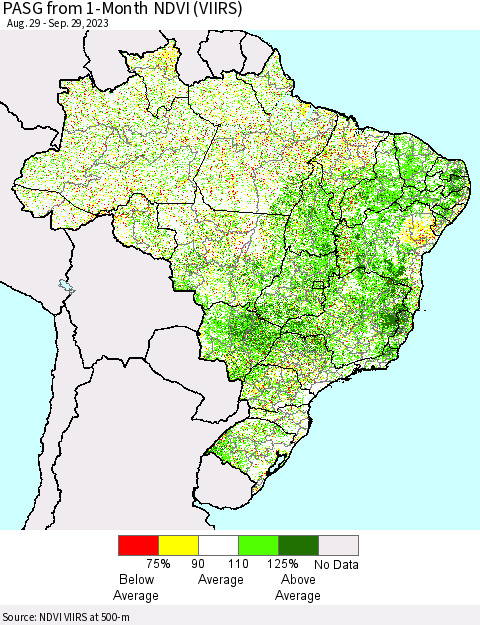Brazil PASG from 1-Month NDVI (VIIRS) Thematic Map For 9/22/2023 - 9/29/2023