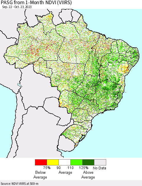 Brazil PASG from 1-Month NDVI (VIIRS) Thematic Map For 10/16/2023 - 10/23/2023