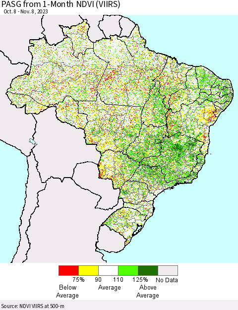 Brazil PASG from 1-Month NDVI (VIIRS) Thematic Map For 11/1/2023 - 11/8/2023