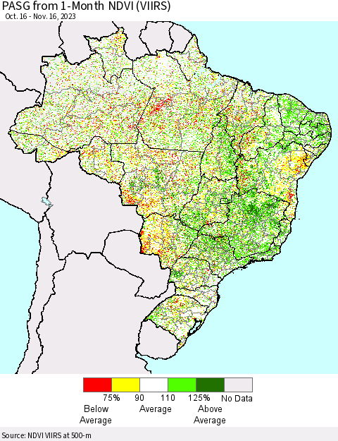 Brazil PASG from 1-Month NDVI (VIIRS) Thematic Map For 11/9/2023 - 11/16/2023