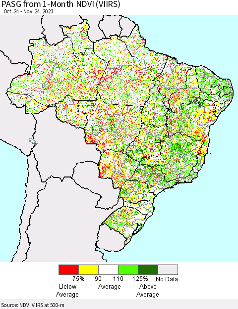 Brazil PASG from 1-Month NDVI (VIIRS) Thematic Map For 11/17/2023 - 11/24/2023