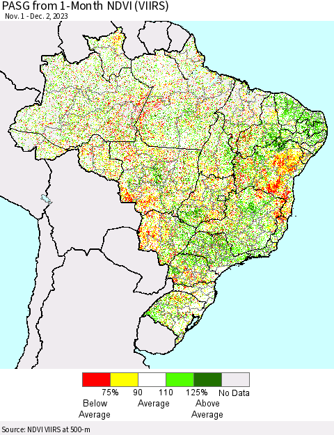 Brazil PASG from 1-Month NDVI (VIIRS) Thematic Map For 11/25/2023 - 12/2/2023