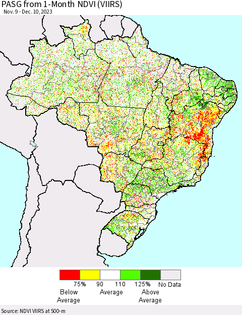 Brazil PASG from 1-Month NDVI (VIIRS) Thematic Map For 12/3/2023 - 12/10/2023