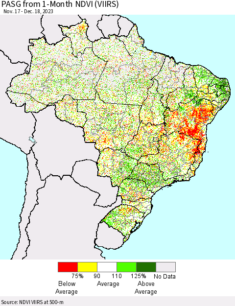 Brazil PASG from 1-Month NDVI (VIIRS) Thematic Map For 12/11/2023 - 12/18/2023