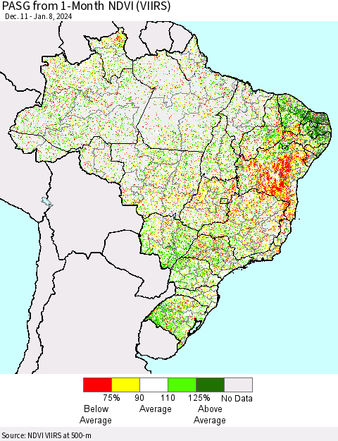 Brazil PASG from 1-Month NDVI (VIIRS) Thematic Map For 1/1/2024 - 1/8/2024
