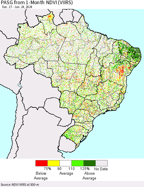 Brazil PASG from 1-Month NDVI (VIIRS) Thematic Map For 1/17/2024 - 1/24/2024