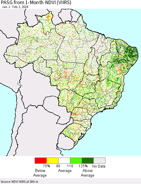 Brazil PASG from 1-Month NDVI (VIIRS) Thematic Map For 1/25/2024 - 2/1/2024