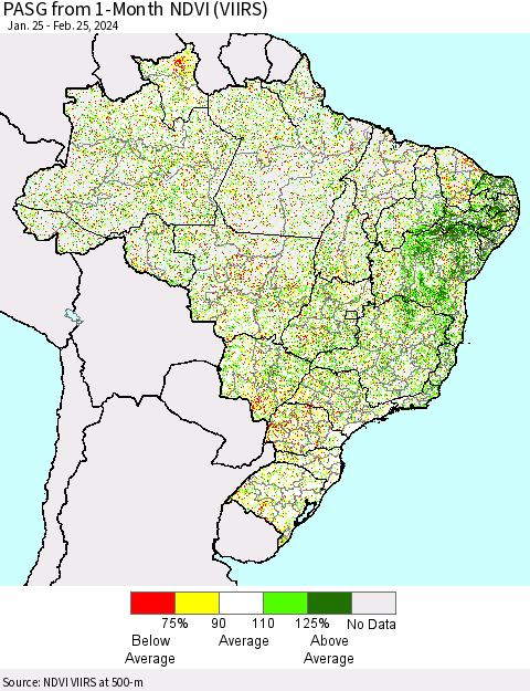 Brazil PASG from 1-Month NDVI (VIIRS) Thematic Map For 2/18/2024 - 2/25/2024