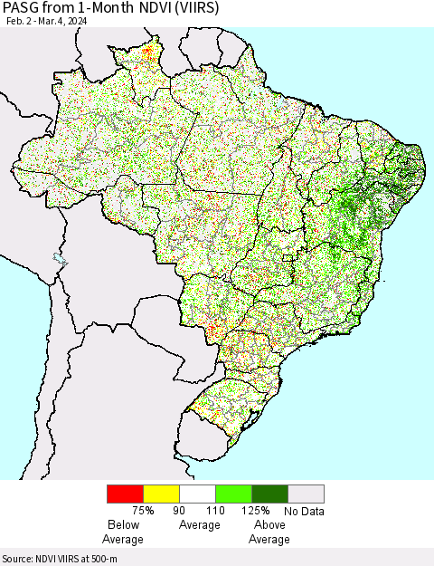 Brazil PASG from 1-Month NDVI (VIIRS) Thematic Map For 2/26/2024 - 3/4/2024