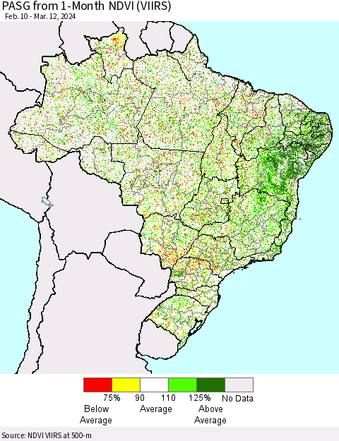Brazil PASG from 1-Month NDVI (VIIRS) Thematic Map For 3/5/2024 - 3/12/2024