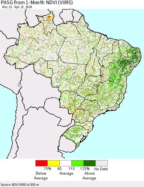 Brazil PASG from 1-Month NDVI (VIIRS) Thematic Map For 4/14/2024 - 4/21/2024