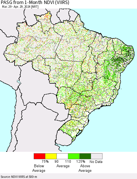 Brazil PASG from 1-Month NDVI (VIIRS) Thematic Map For 4/22/2024 - 4/29/2024